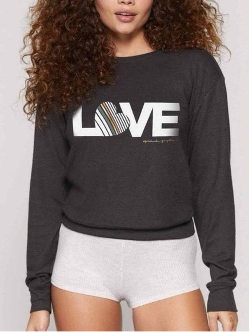 Spiritual Gangster LOVE XS Savasana Sweatshirt | Charcoal Grey Active Athleisure